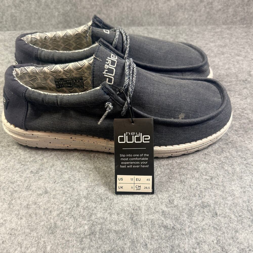 Hey Dude Wally Chambray Black Men's Size 12 Slip On Shoes NWT